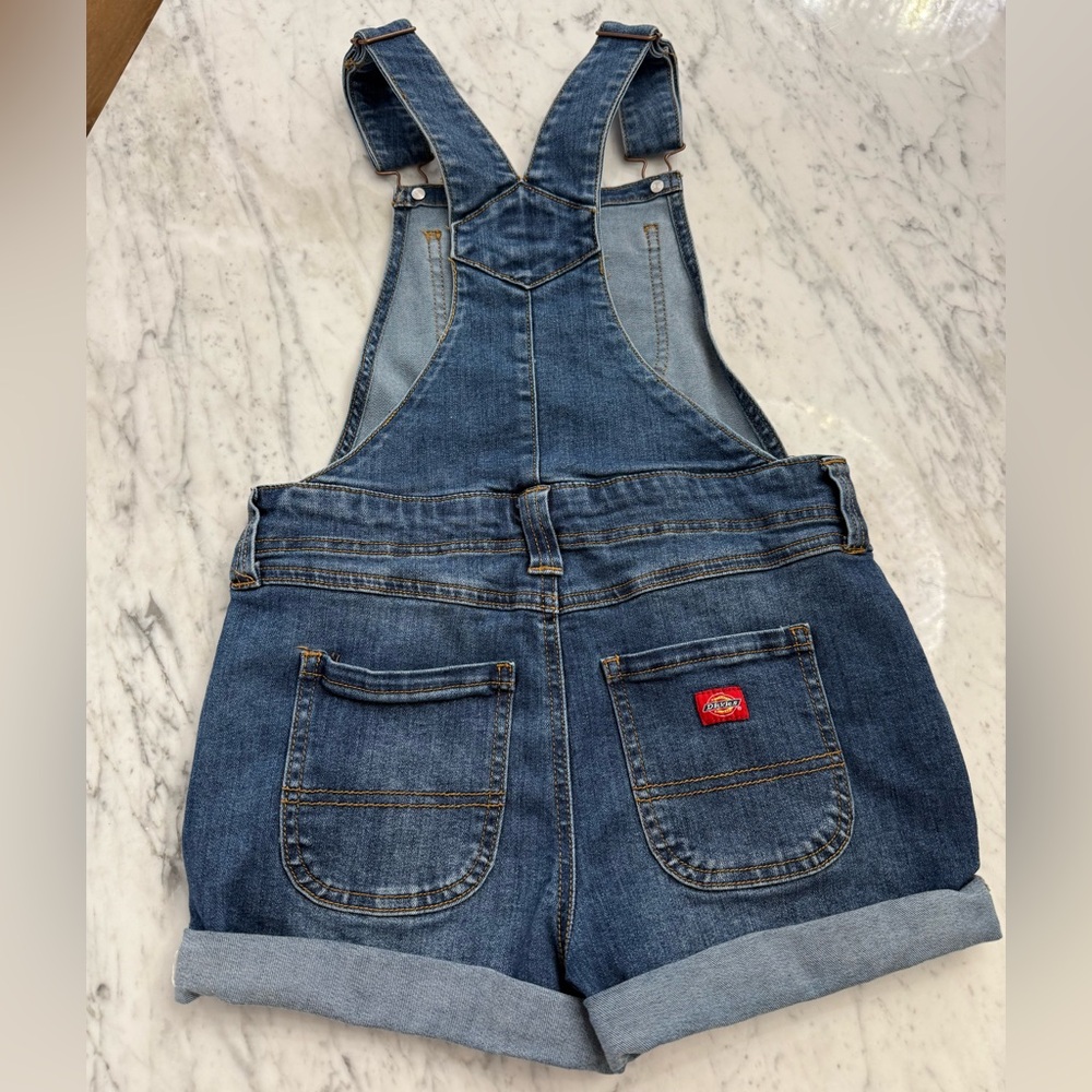 NEW Dickies Girls Size M 8-10 Blue Denim Short Overalls - Picture 4 of 6